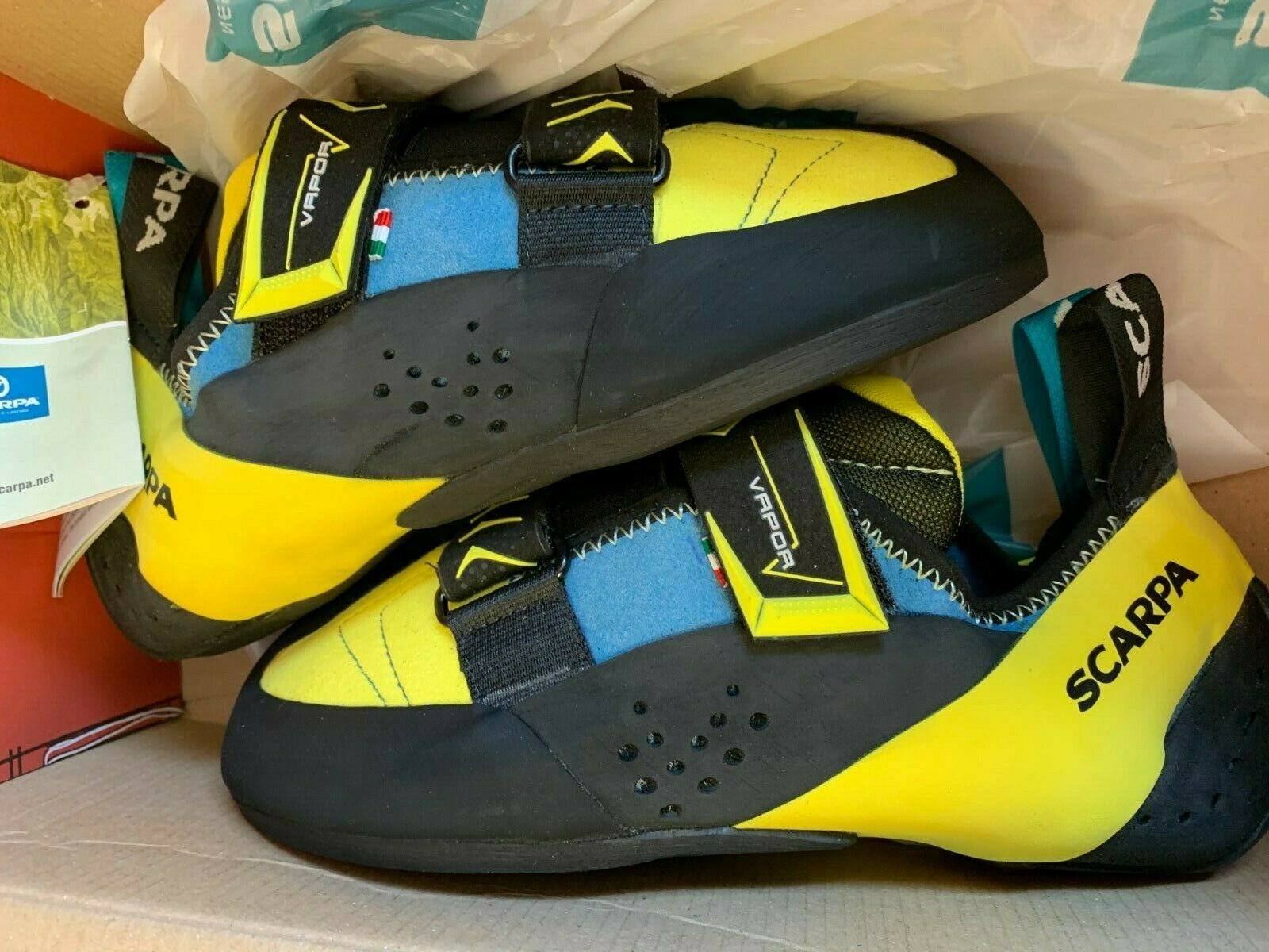 Scarpa Men's Ocean/yellow Suede W/ Rubber Sole Vapor V Climbing Shoes Us 8.0