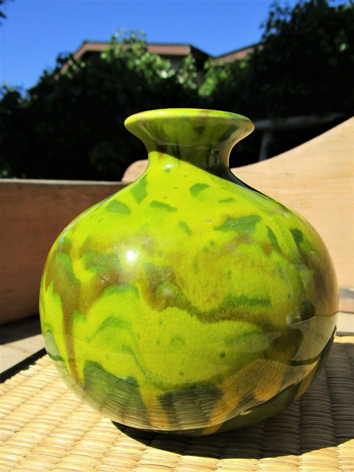Vintage Mcm Lime Green Drip Glaze 4" Vase