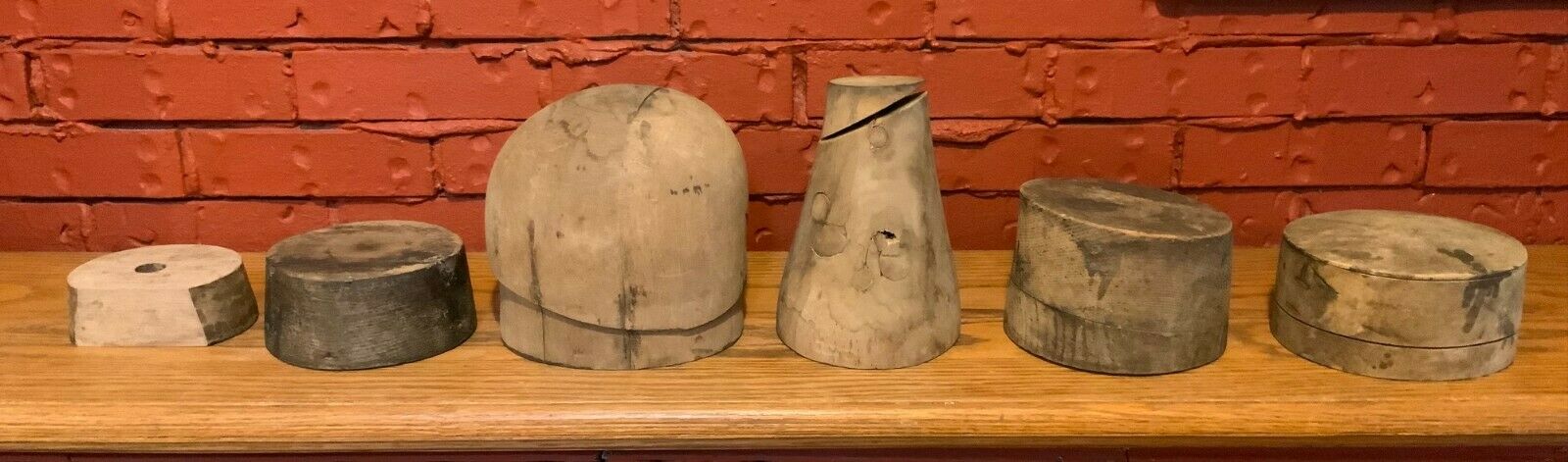 Antique Vintage Millinery Wooden Hat Molds And Bases. Lot Of 6 Pieces.