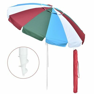 6/7/8 ft Rainbow Beach Umbrella Sunshade with Tilt Sand Anchor UV Protection