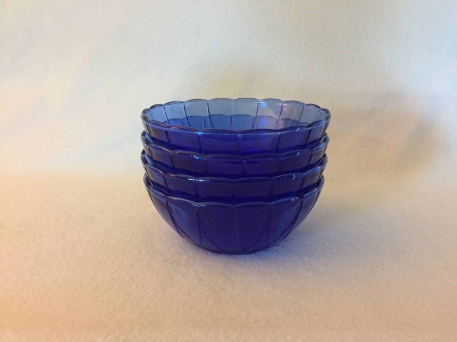 4 Hazel Atlas Cobalt Blue Newport Depression Glass Cereal Bowls