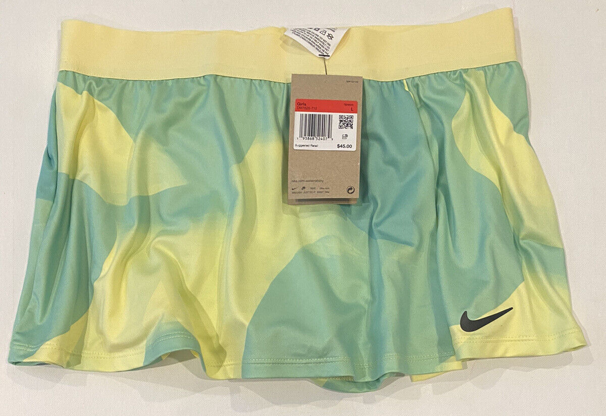 Nike Tennis Girls Dri-fit Uv Victory Print Skirt Skort Large Green Yellow