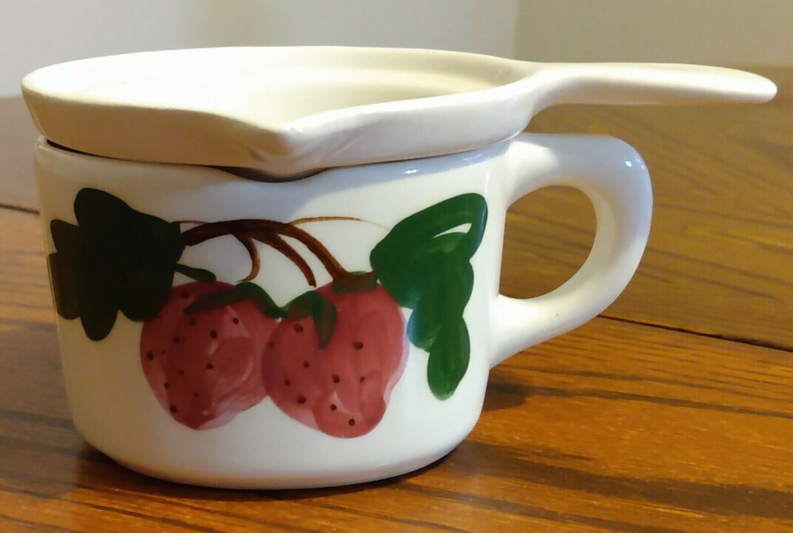 Vintage Decora California Pottery Butter Warmer  Hand Painted Strawberries