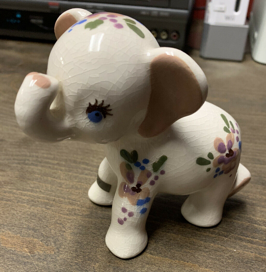 Vintage 1940 Delee Art Pottery Hand Decorated Elephant Lucky California