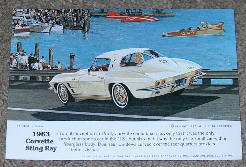 Vtg 1963 CORVETTE Sting Ray Split Window Postcard from St Laurent Chevrolet CA