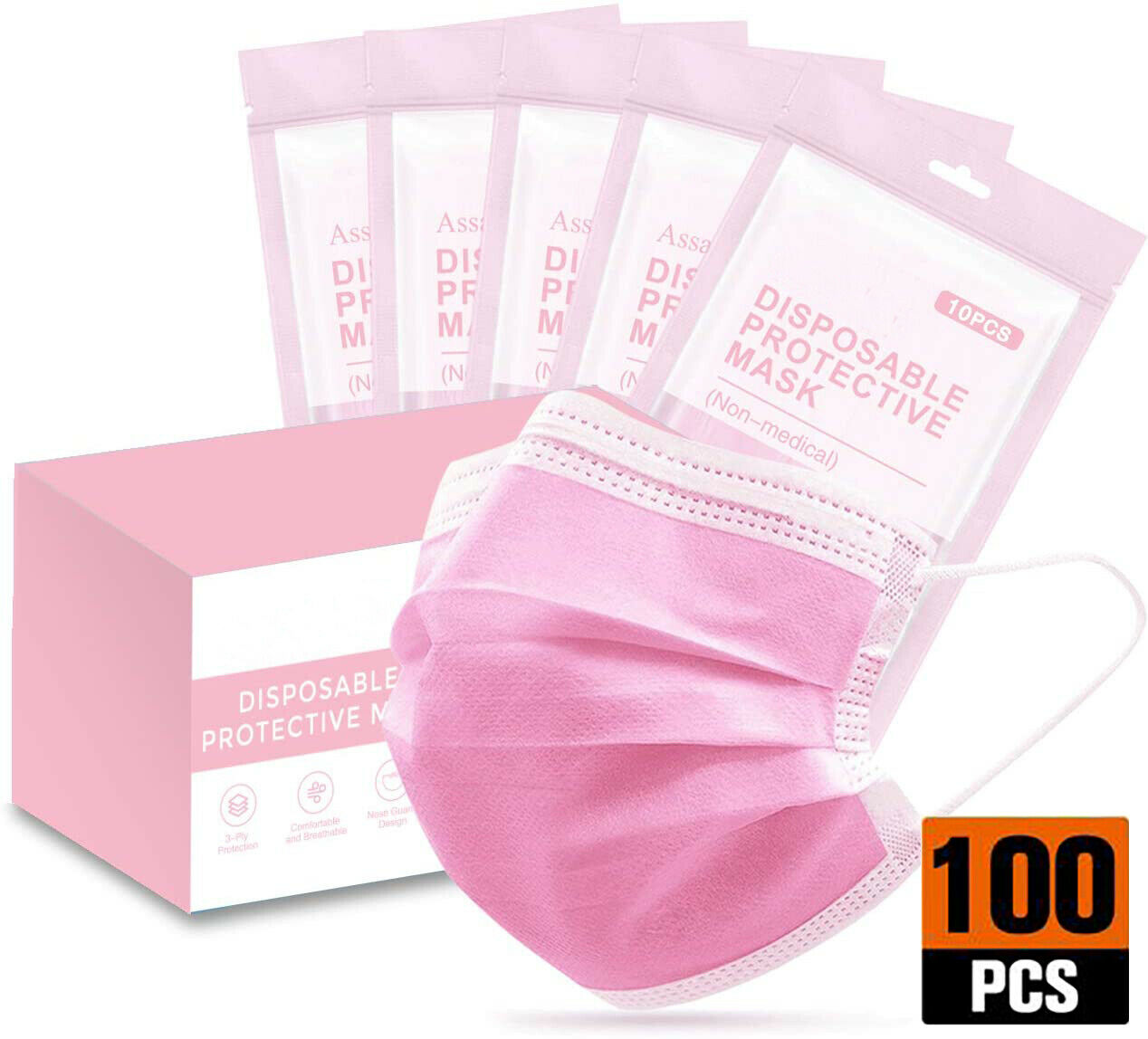 50/100 PCS Pink Color Face Mask Mouth Nose Protector Respirator Masks USA Seller
