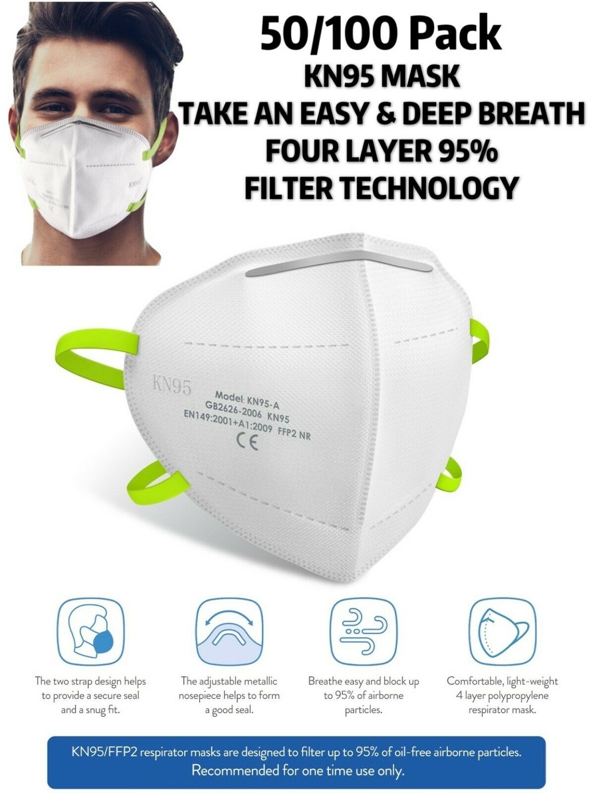 [50 / 100 PCS] 4 Layers Face Mask Mouth & Nose Protector Respirator Masks Green