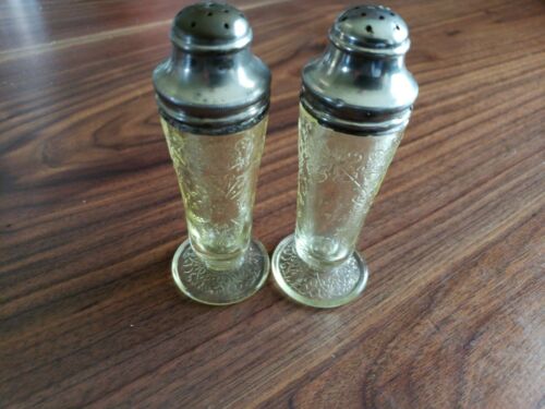 Vintage Depression Glass Salt and Pepper Shakers - With Aluminum Tops