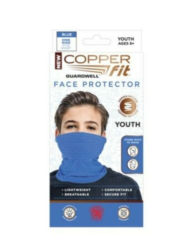 Copper Fit Guardwell Face Protector Youth Mask Blue -Secure Fit- NWB