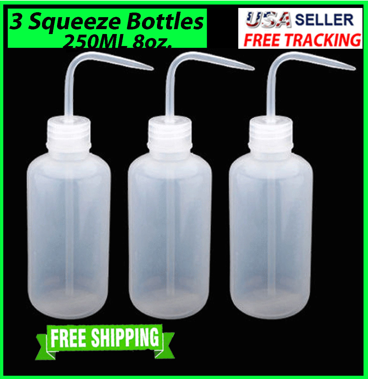 3X Tattoo Squeeze Bottles Diffuser Wash Green Soap Non spray Clear 250mL 8oz NEW