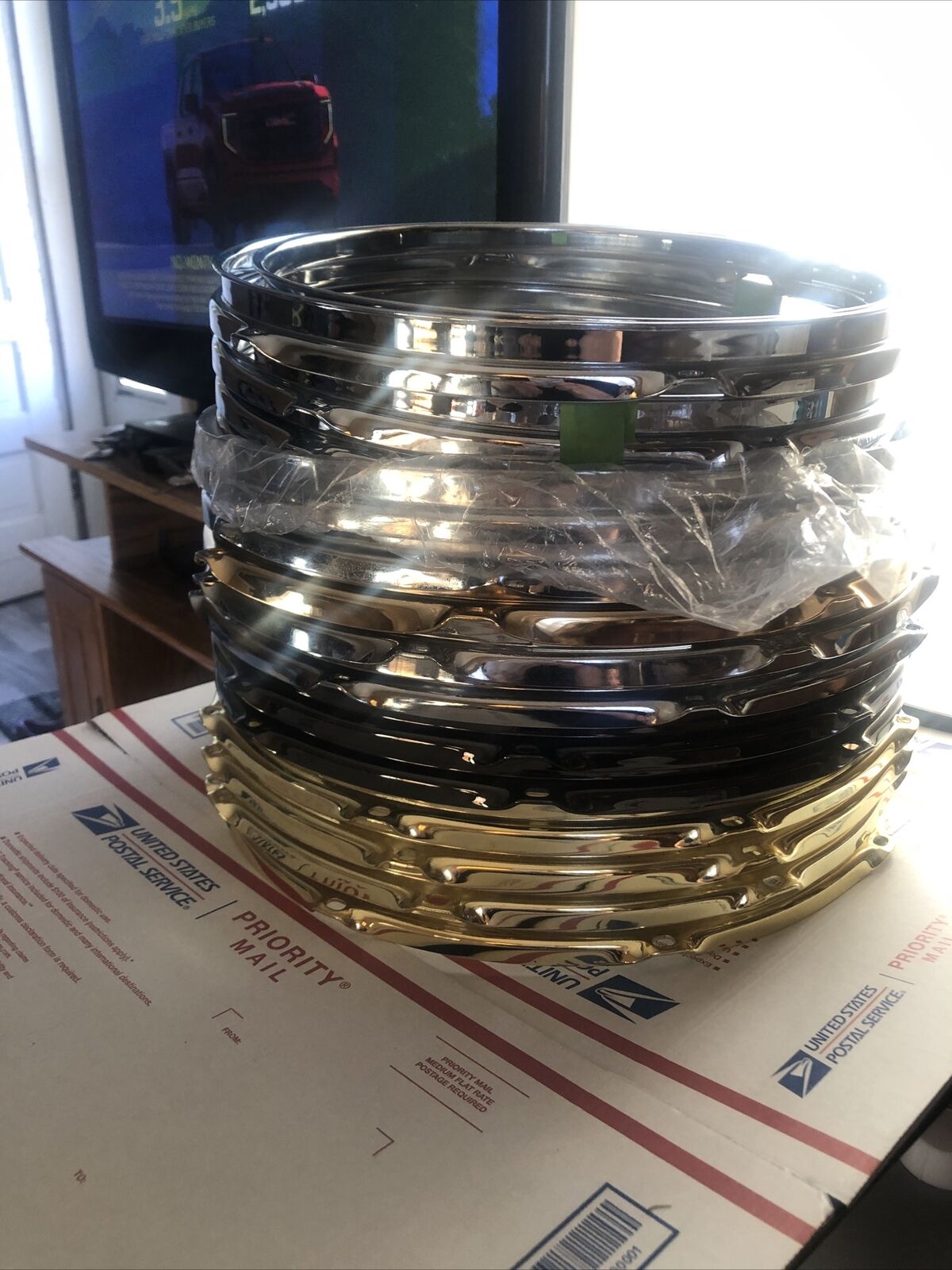 Generic Lot of Mostly 14 inch 8 Hole Chrome Snare Drum Hoops Rims 17 Total