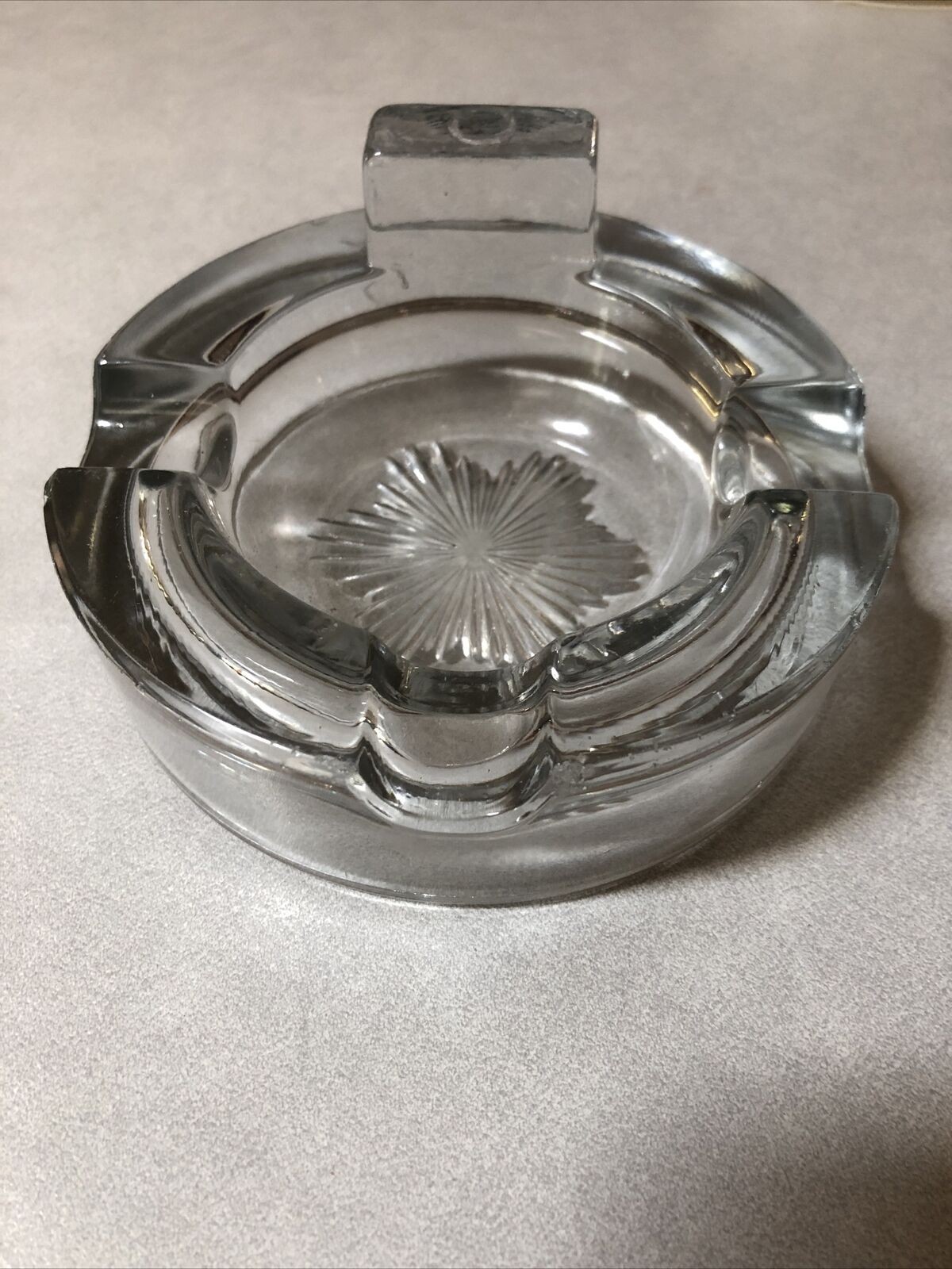 Vintage Clear Glass Ashtray with Match Holder Made for Ashtray Stand. MINT COND