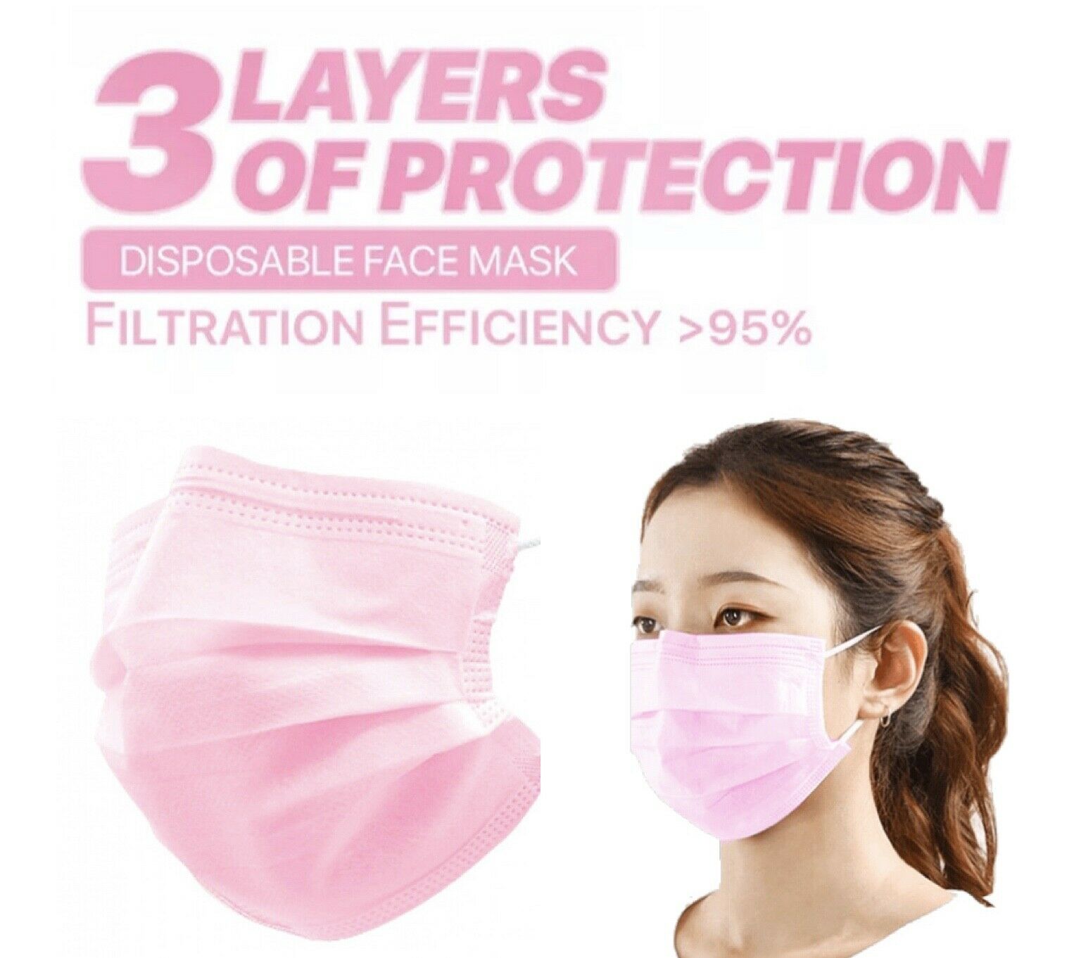 100 PCS Pink Face Mask Mouth & Nose Protector Respirator Masks USA Seller