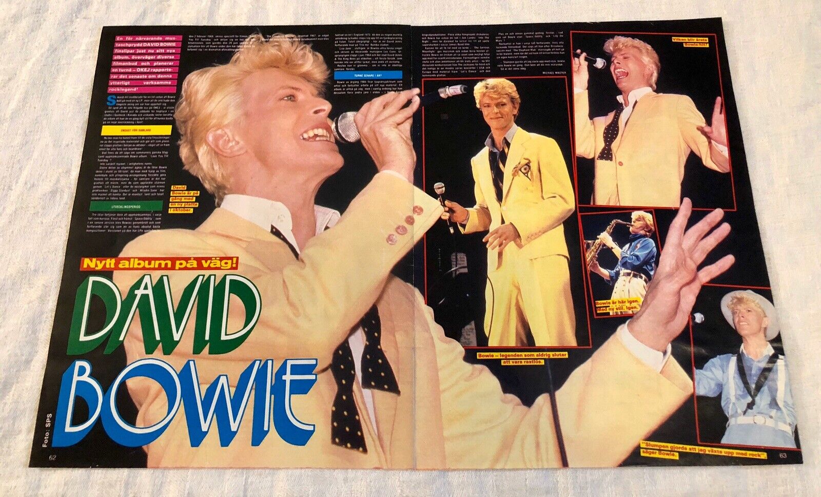 David Bowie 1984 Clipping Poster Swedish Music Magazine Okej Vintage 1980s