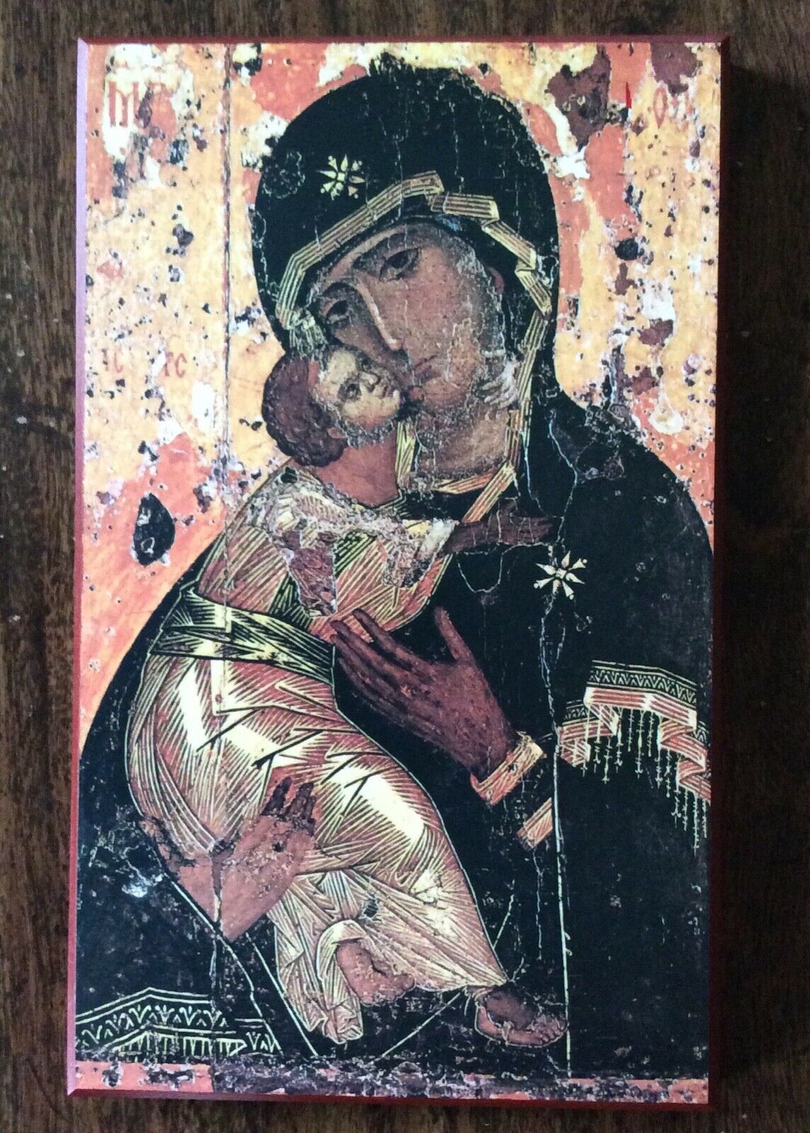 VIRGIN MARY w/ BABY JESUS Orthodox Byzantine ICON 10” X 6”/ by Monastery in WI