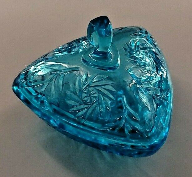 Vintage Hazel Atlas Turquoise Blue Triangle Candy Dish with Lid
