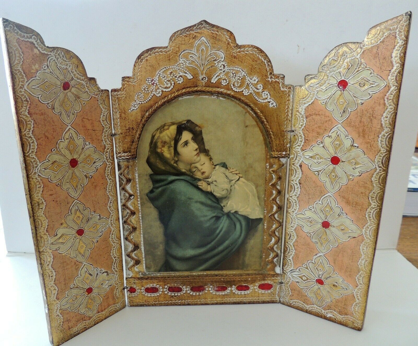 Florentine Gilt Triptych Icon Madonna of the Streets Hand Painted Italy