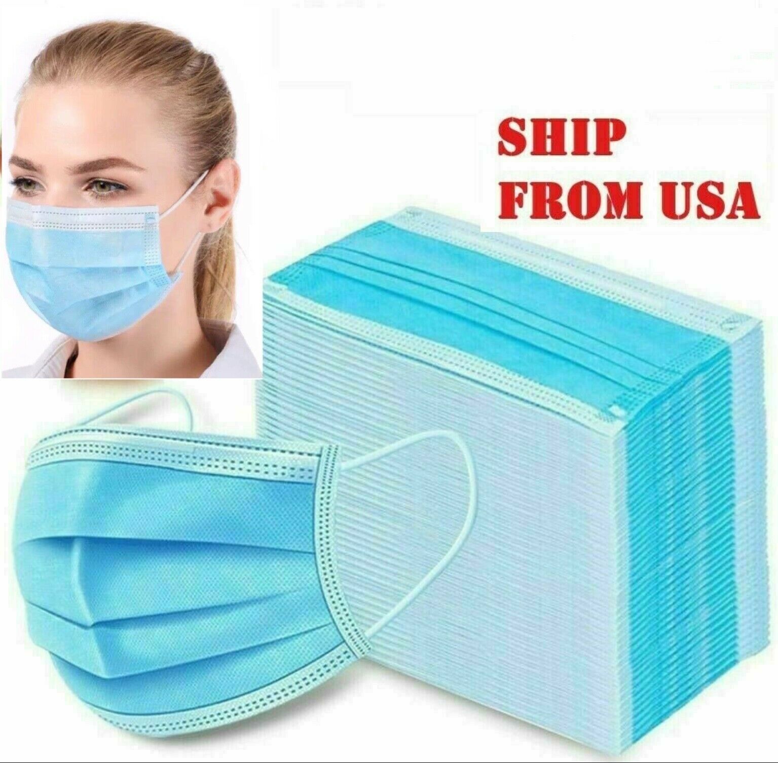 100 Pcs Blue Color Face Mask Mouth & Nose Protector Respirator Masks With Filter