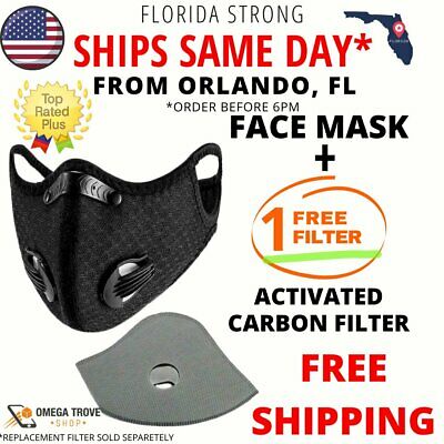 Dual Valve Breathable Mesh Sport Face Mask With Neck Strap & Pm2.5 Carbon Filter
