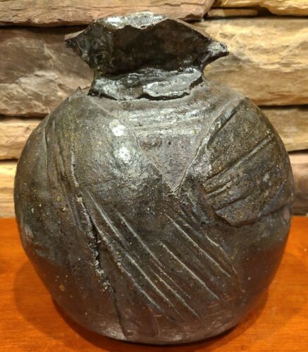 Paul Soldner Rare! Mid Century Raku Spherical Hand Thrown Vase / Pot 9.5" X 9.5"